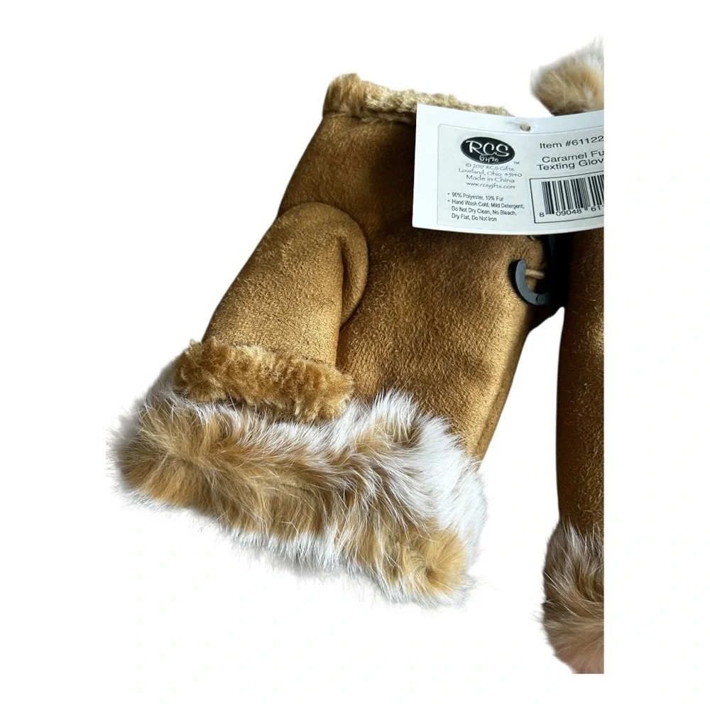 RCS gifts All Jazzed Up caramel faux fur texting gloves NEW